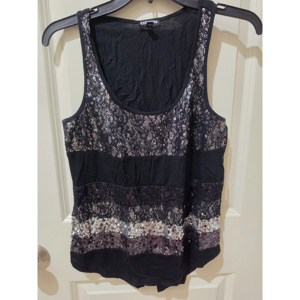 Express Black and Silver Sequin and Lace Tank Size XS